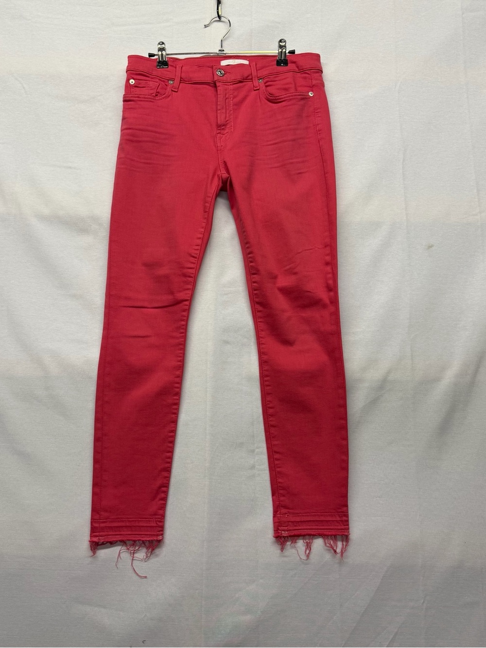 7 for All Mankind Jeans Womens 31 Pinky Coral Jen 7 Frayed Hem Ankle Skinny